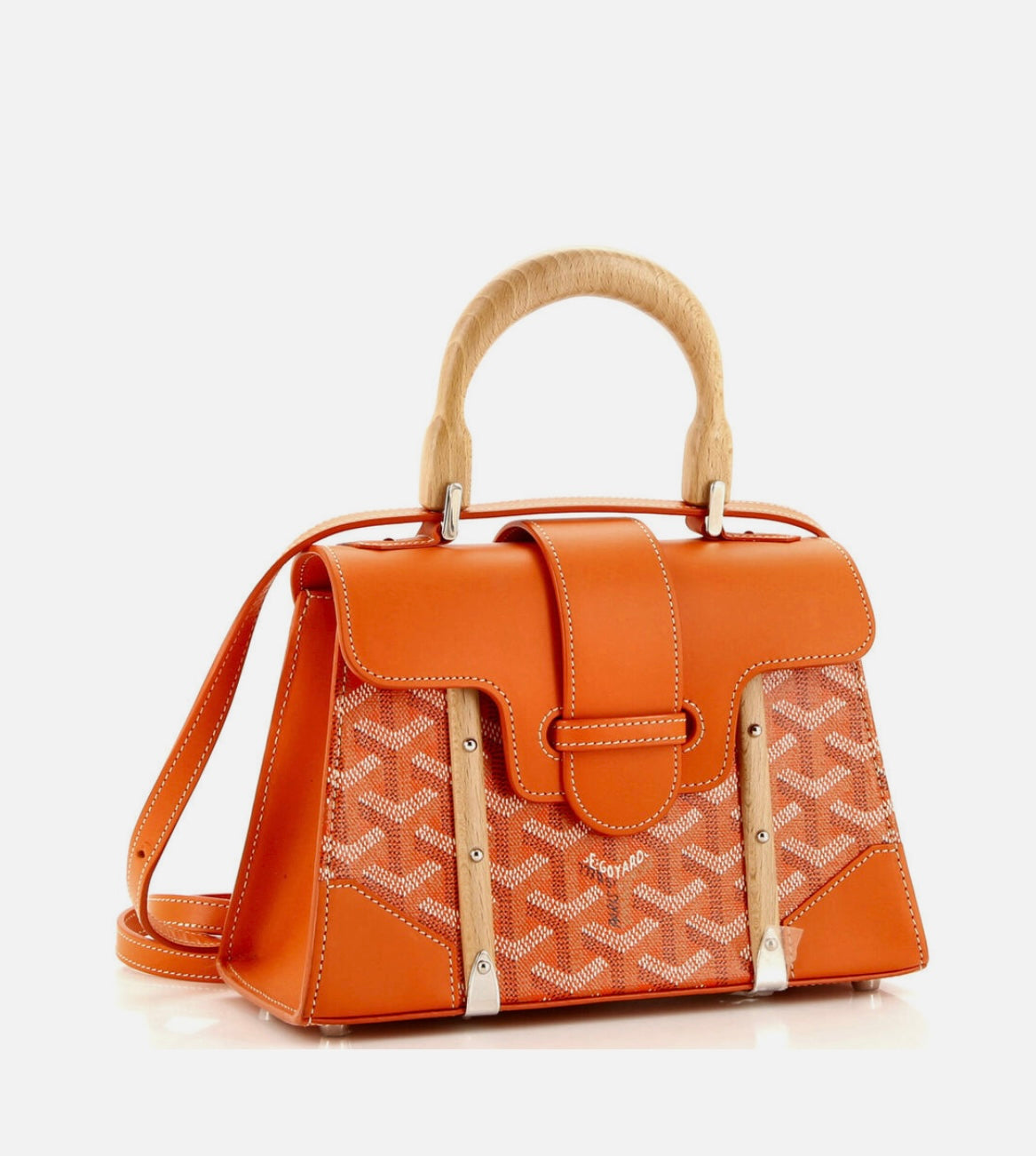 Orange Structured Saigon Top Handle Bag Coated Canvas with Leather