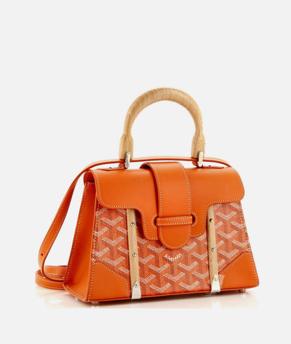 Orange Structured Saigon Top Handle Bag Coated Canvas with Leather