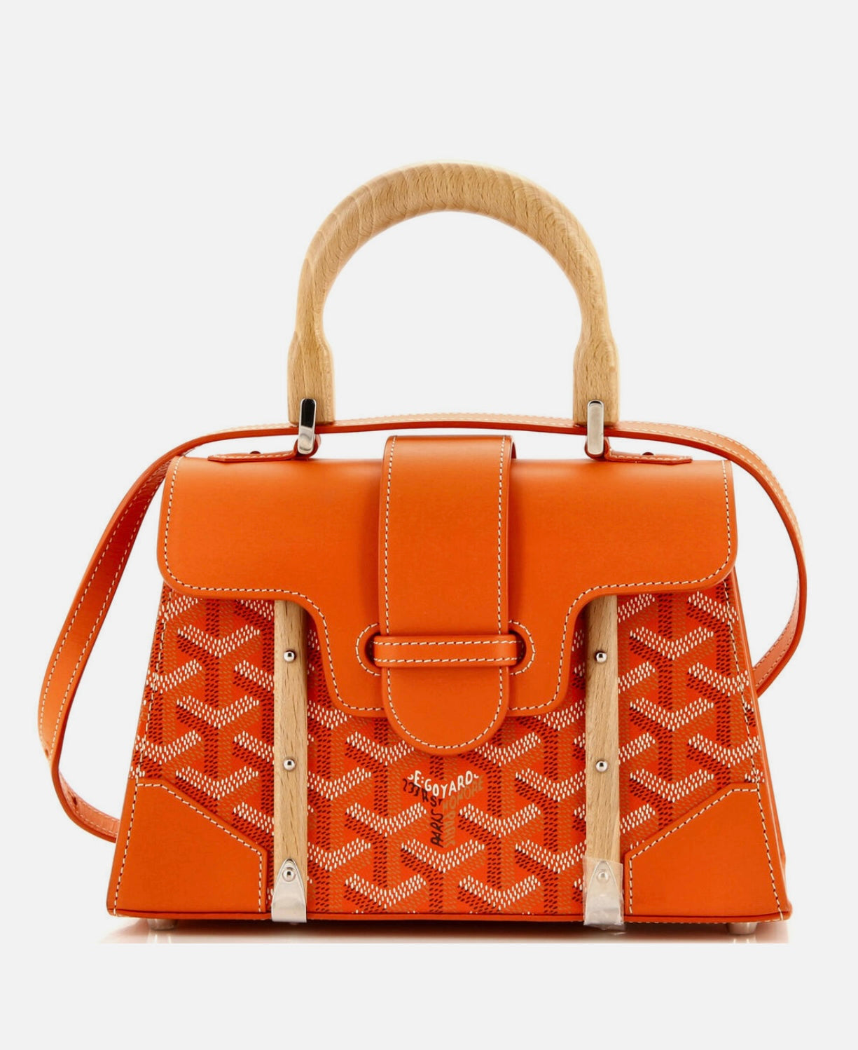 Orange Structured Saigon Top Handle Bag Coated Canvas with Leather