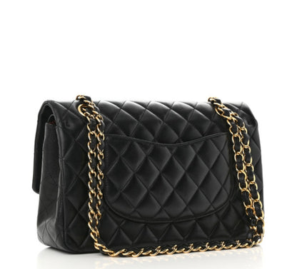 Lambskin Quilted Medium Double Flap Black