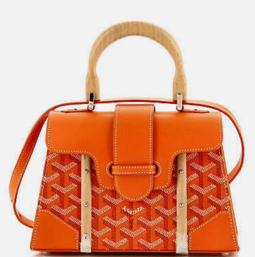 Orange Structured Saigon Top Handle Bag Coated Canvas with Leather