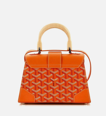 Orange Structured Saigon Top Handle Bag Coated Canvas with Leather