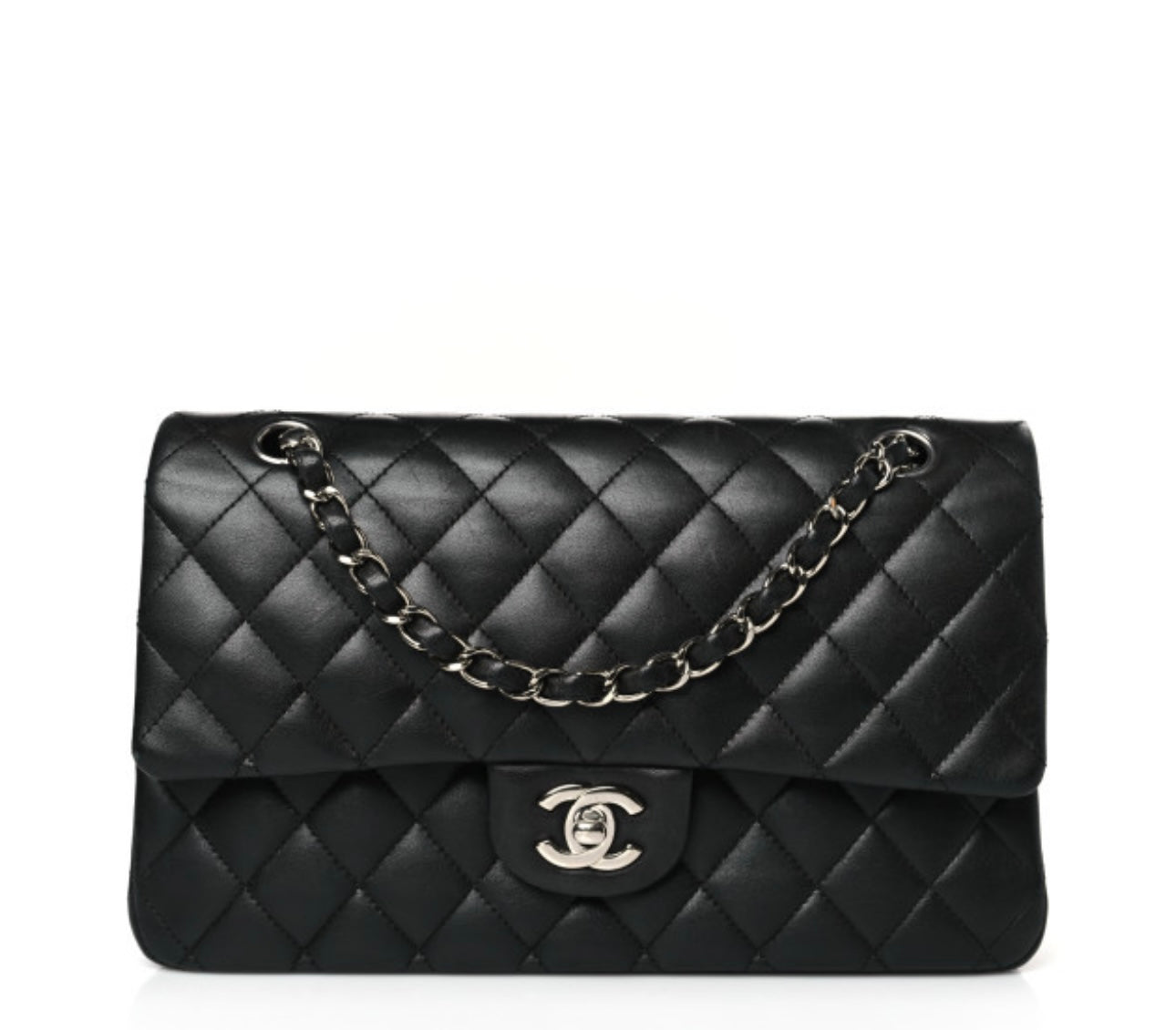 Lambskin Quilted Medium Double Flap Black