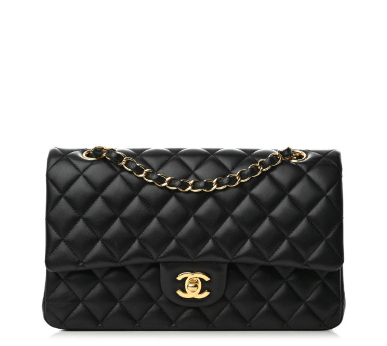 Lambskin Quilted Medium Double Flap Black